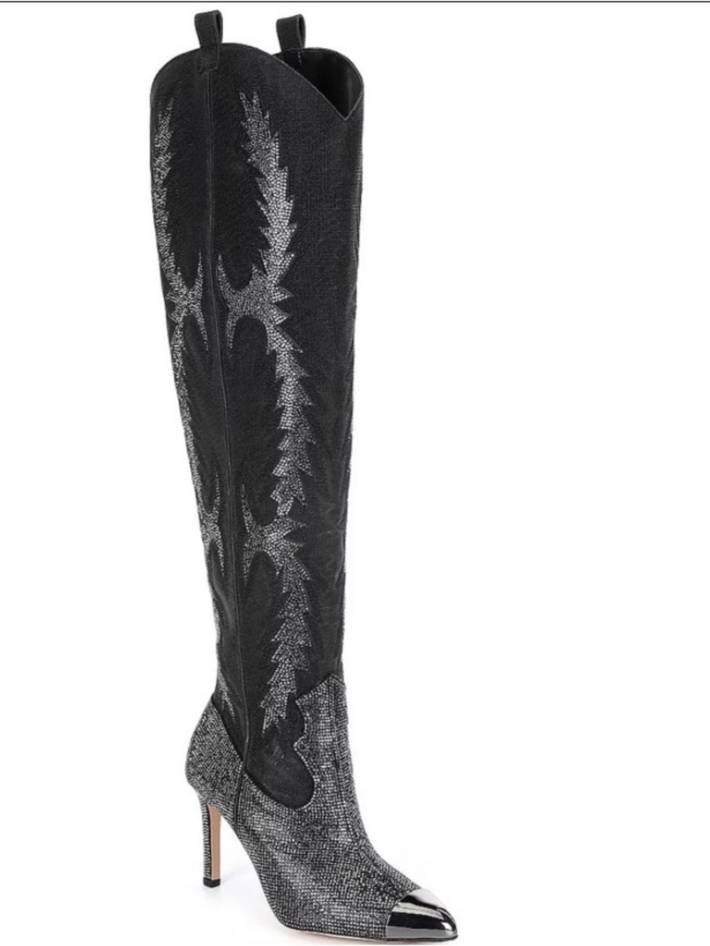 Giani Bernini Black Glitter Over-the-Knee Stiletto Boot with Silver Metallic Toe